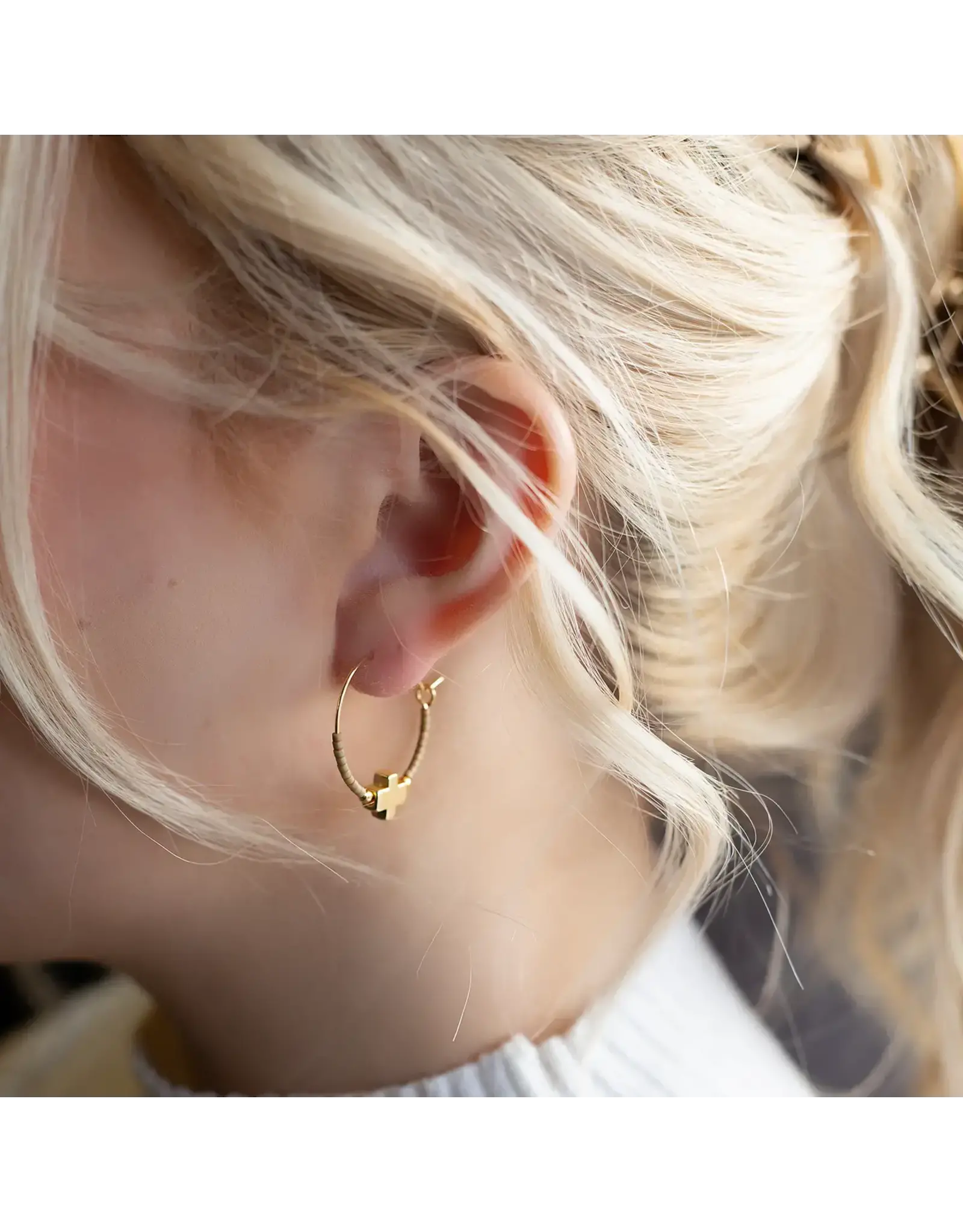Lenny & Eva/Faire Faithful Cross Beaded Earrings - Gold