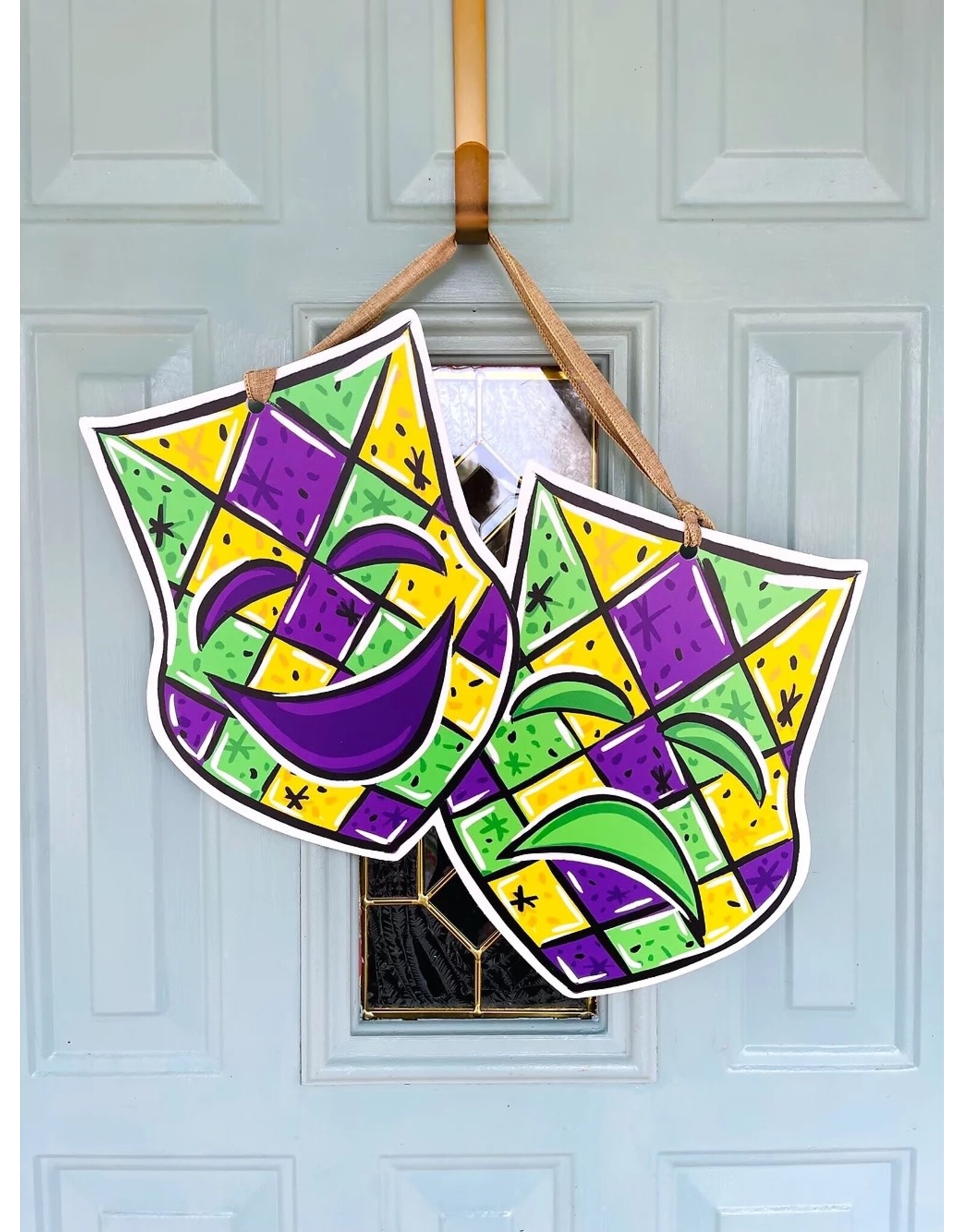 Art By Allie Comedy / Tragedy Mardi Gras Masks Doorhanger
