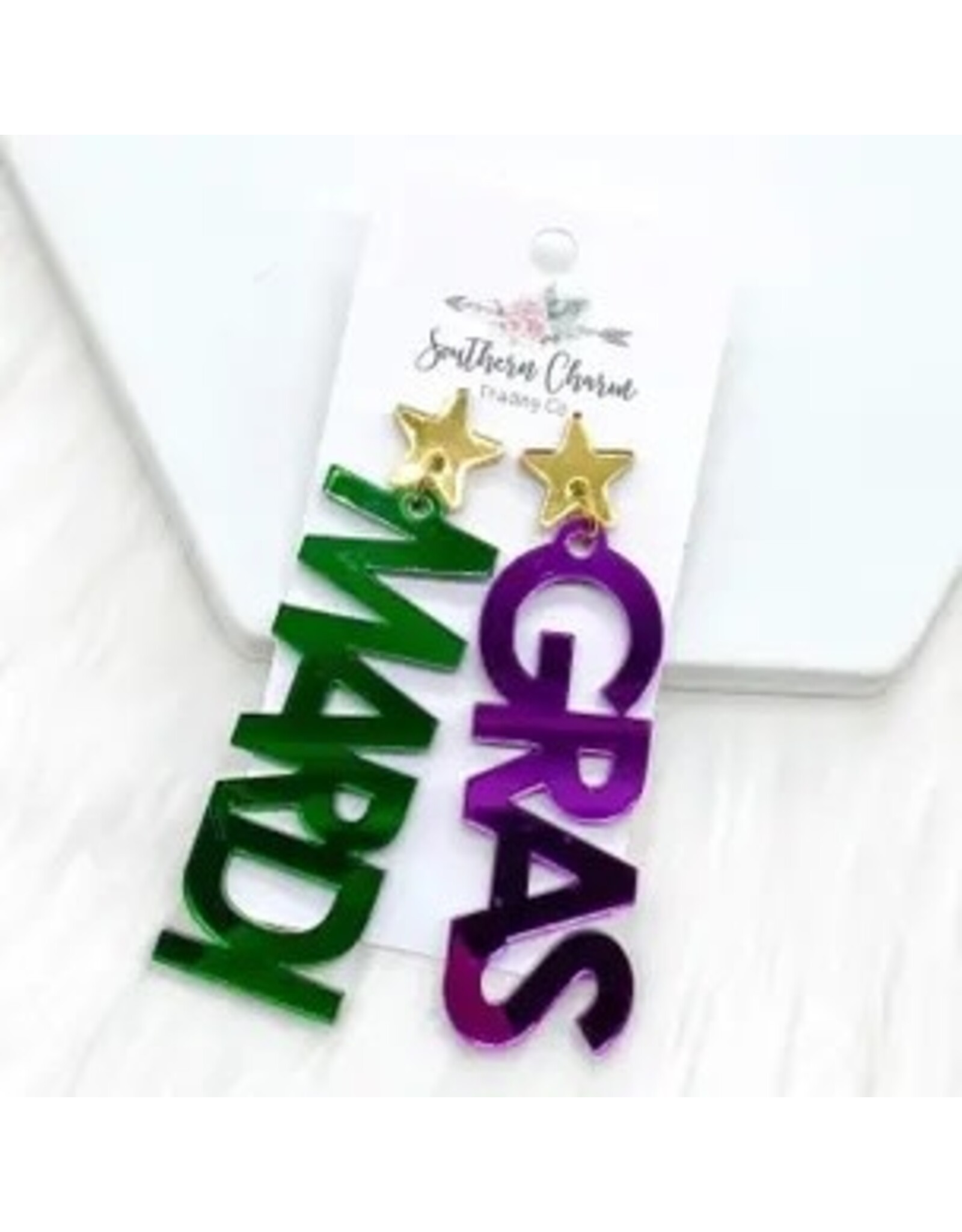 Southern Charm Trading Co 3.25" Stars & Mardi Gras Acrylic Dangles