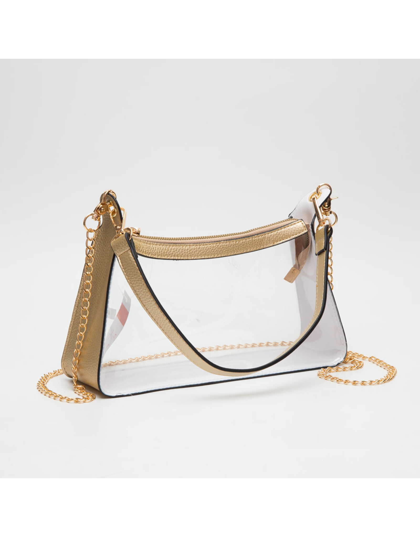 Queens Designs Top Zip Medium Clear Bag - Gold