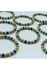 MM Custom Creations Mardi Gras beaded bracelet w/gold beads med wrist 7