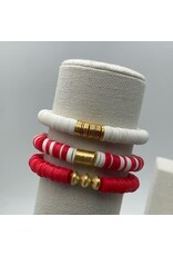 MM Custom Creations Solid Color 8mm Heishi Beaded Stretch Bracelets with Gold Cuff Red Med 7