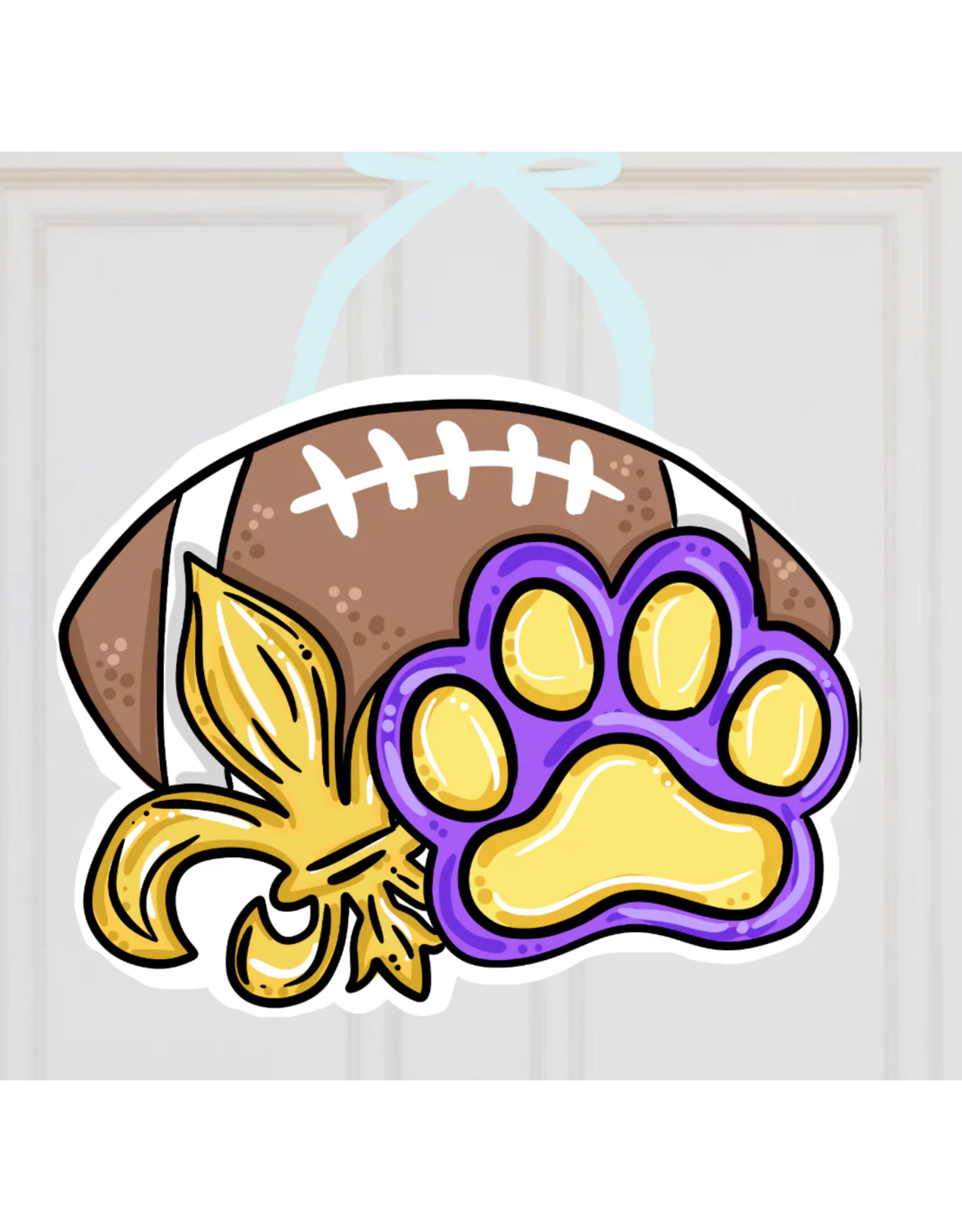 Art By Madicat LSU Paw Print Saints Fleur De Lis Football Fall Doorhanger