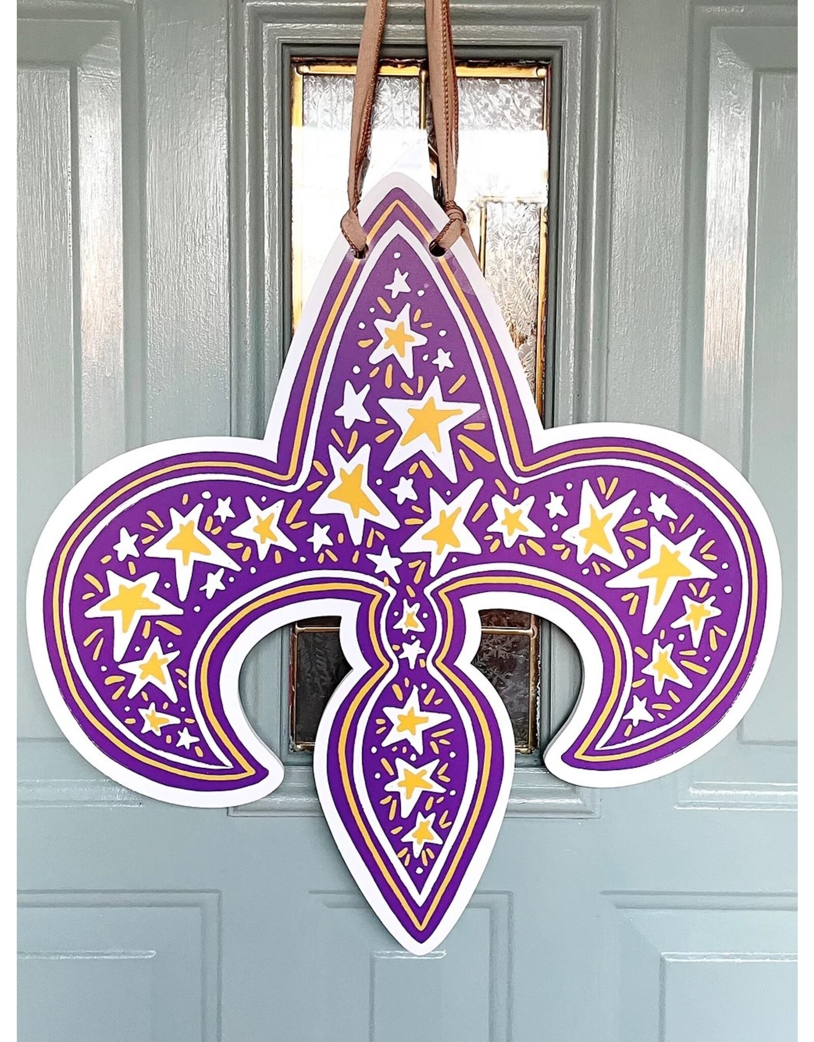 Art By Allie Purple And Gold Fleur De Lis Door Hanger