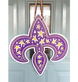 Art By Allie Purple And Gold Fleur De Lis Door Hanger