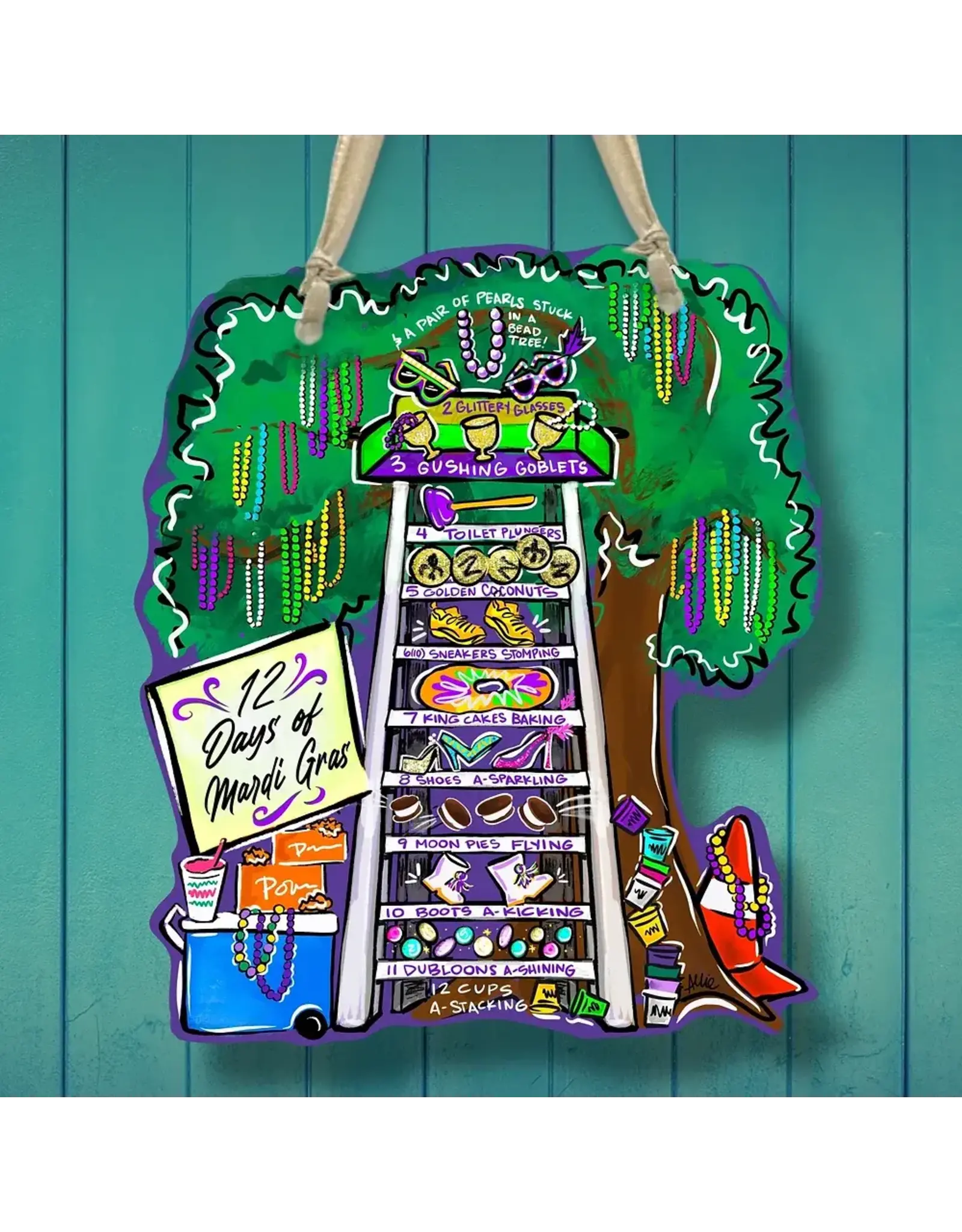 Art By Allie 12 Days of Mardi Gras Door Hanger