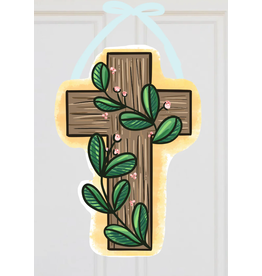 Art By Madicat Illustrated Cross with Foliage Door Hanger