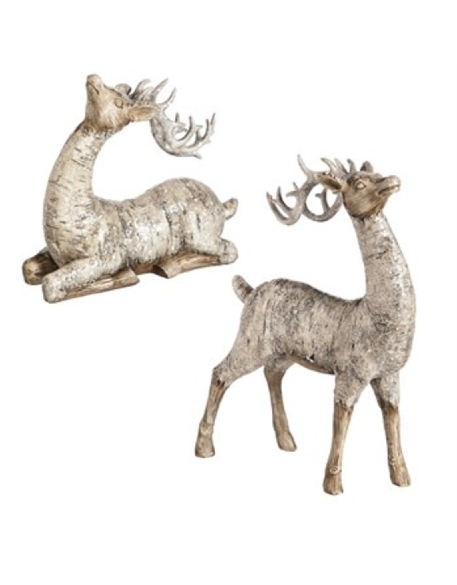 Evergreen Enterprises Set of 2 Asst White Polystone Birch Bark Reindeer Décor