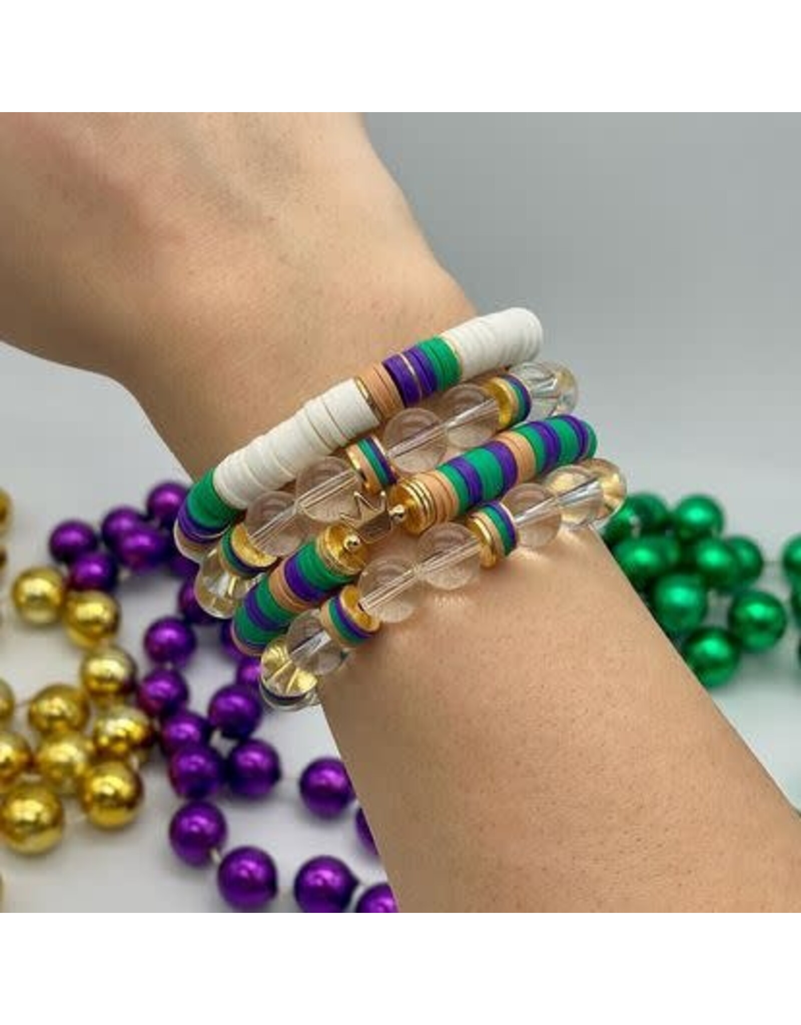 MM Custom Creations Mardi Gras multi - color /block color Lg Wrist 7.5
