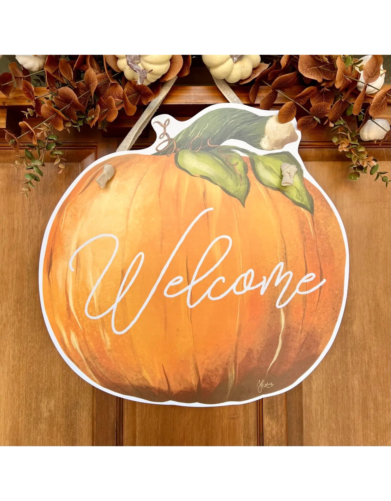 Songbird Grove Collection Welcome Watercolor Pumpkin Door Hanger