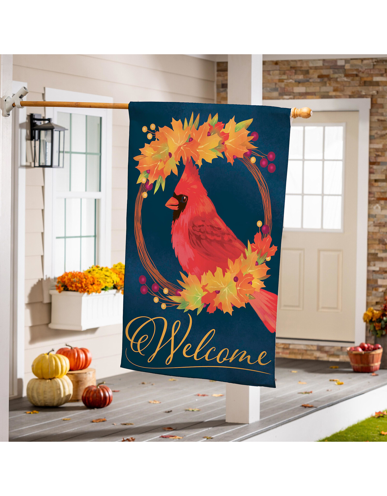 Evergreen Enterprises Fall Cardinal Wreath Burlap House Flag