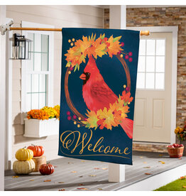 Evergreen Enterprises Fall Cardinal Wreath Burlap House Flag