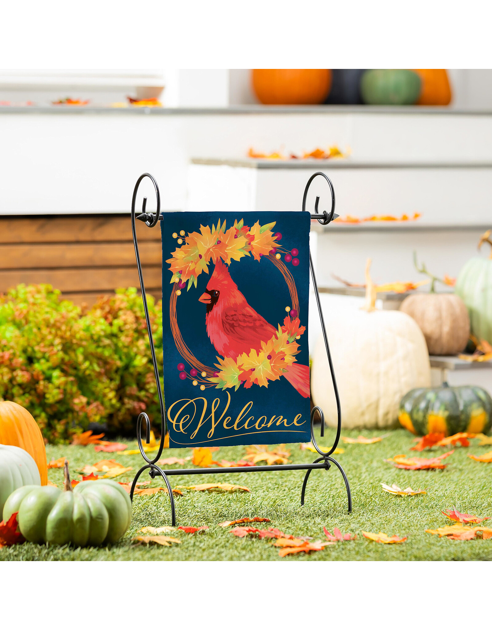 Evergreen Enterprises Fall Cardinal Wreath Burlap Garden Flag