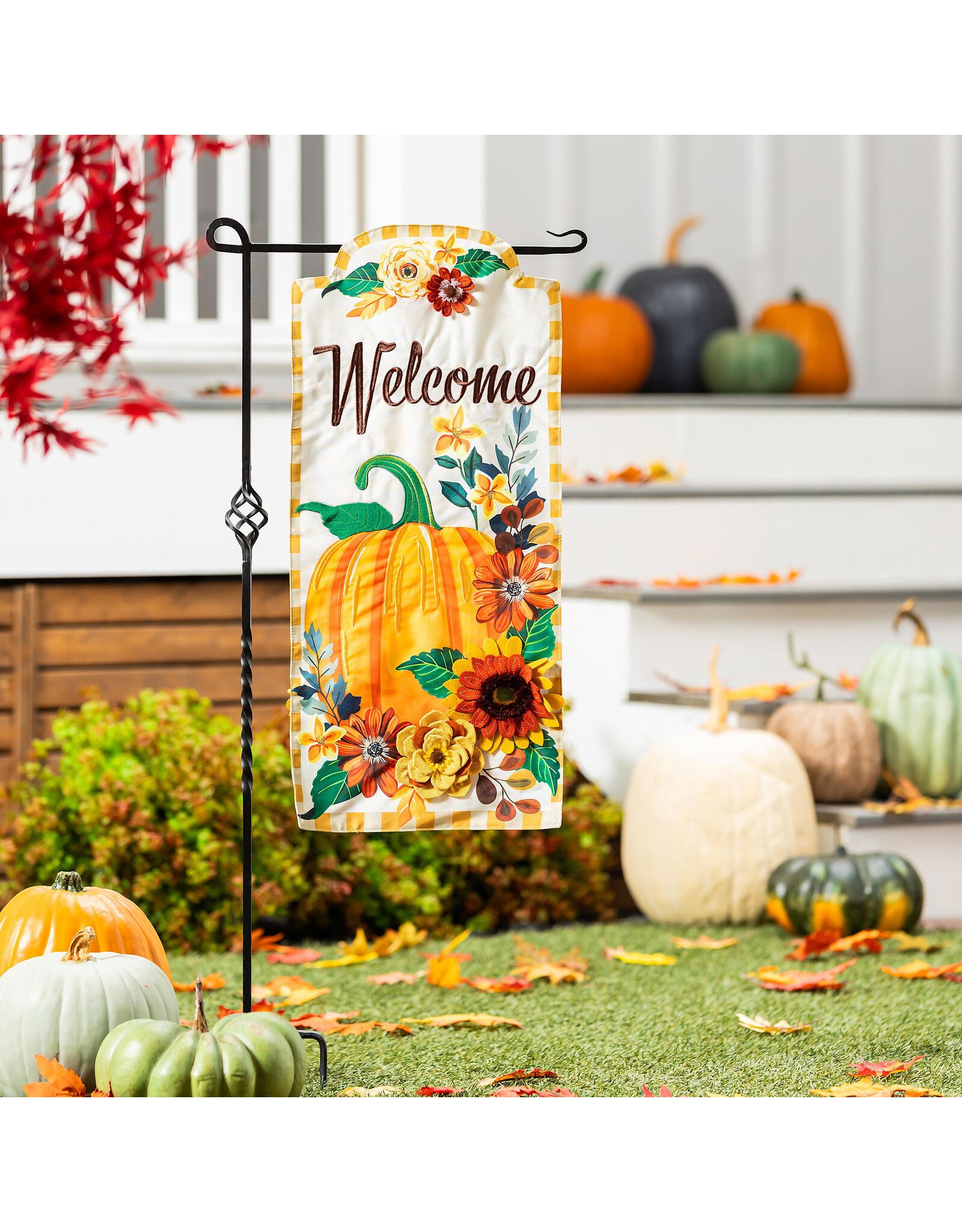 Evergreen Enterprises Fall Floral Pumpkin Everlasting Impressions Textile Décor