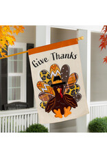 Evergreen Enterprises Give Thanks Patterned Turkey Applique House Flag