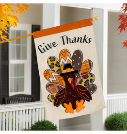 Evergreen Enterprises Give Thanks Patterned Turkey Applique House Flag
