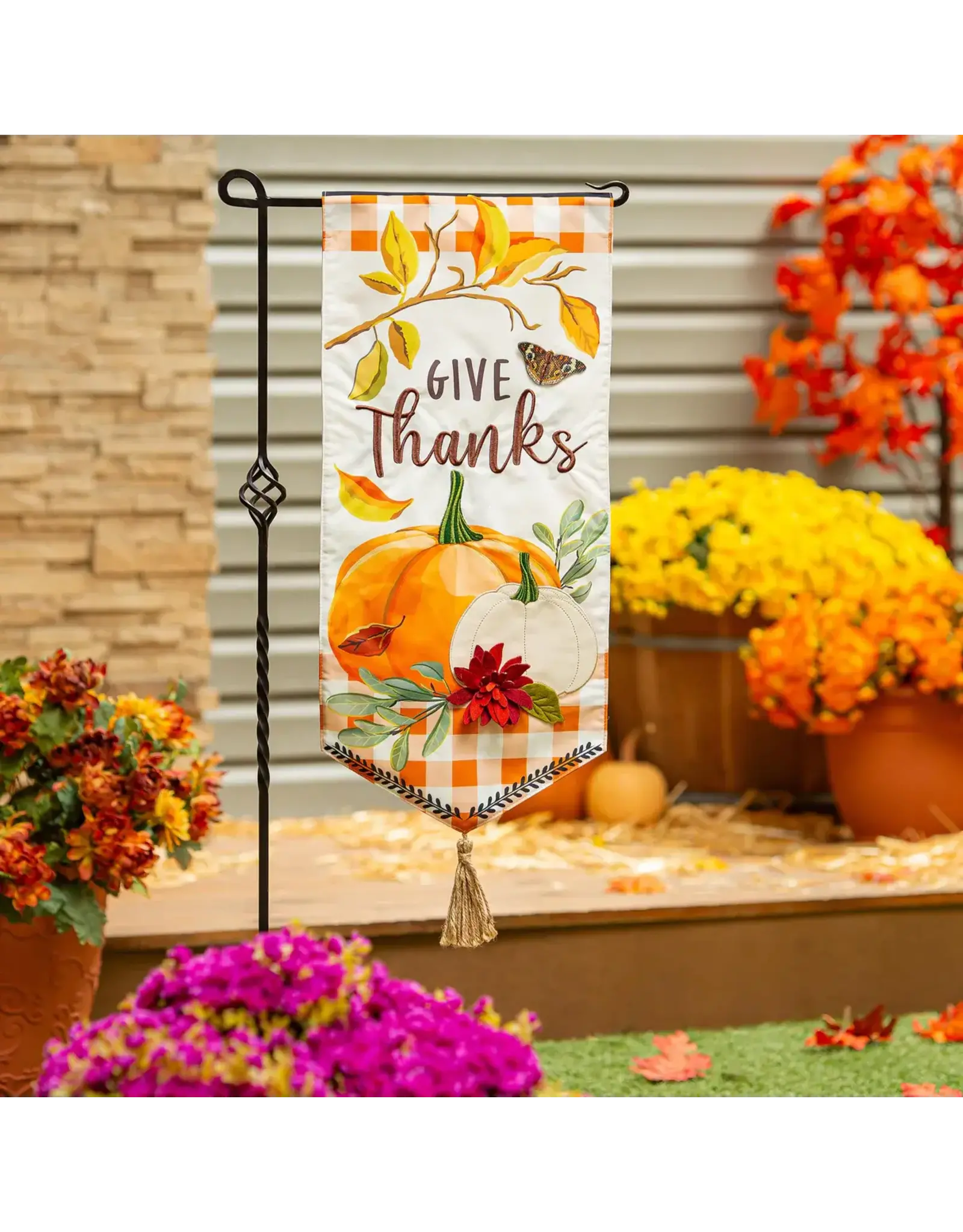 Evergreen Enterprises Give Thanks Pumpkins Everlasting Impression Textile Décor