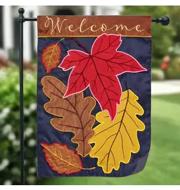 Evergreen Enterprises Fall Leaves On Navy Applique Garden Flag