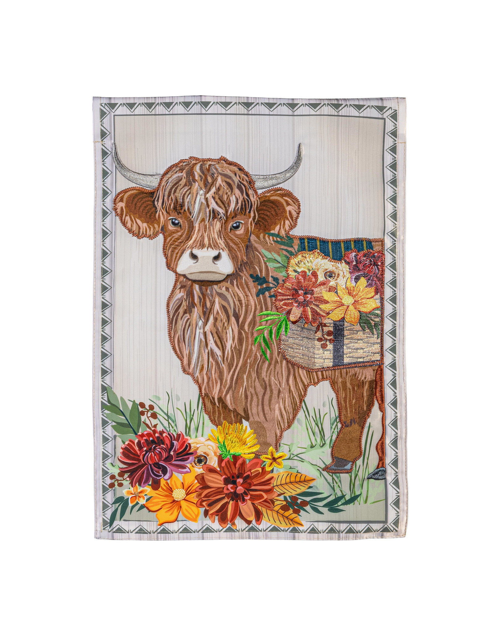 Evergreen Enterprises Highland Cow Fall Floral Applique Garden Flag