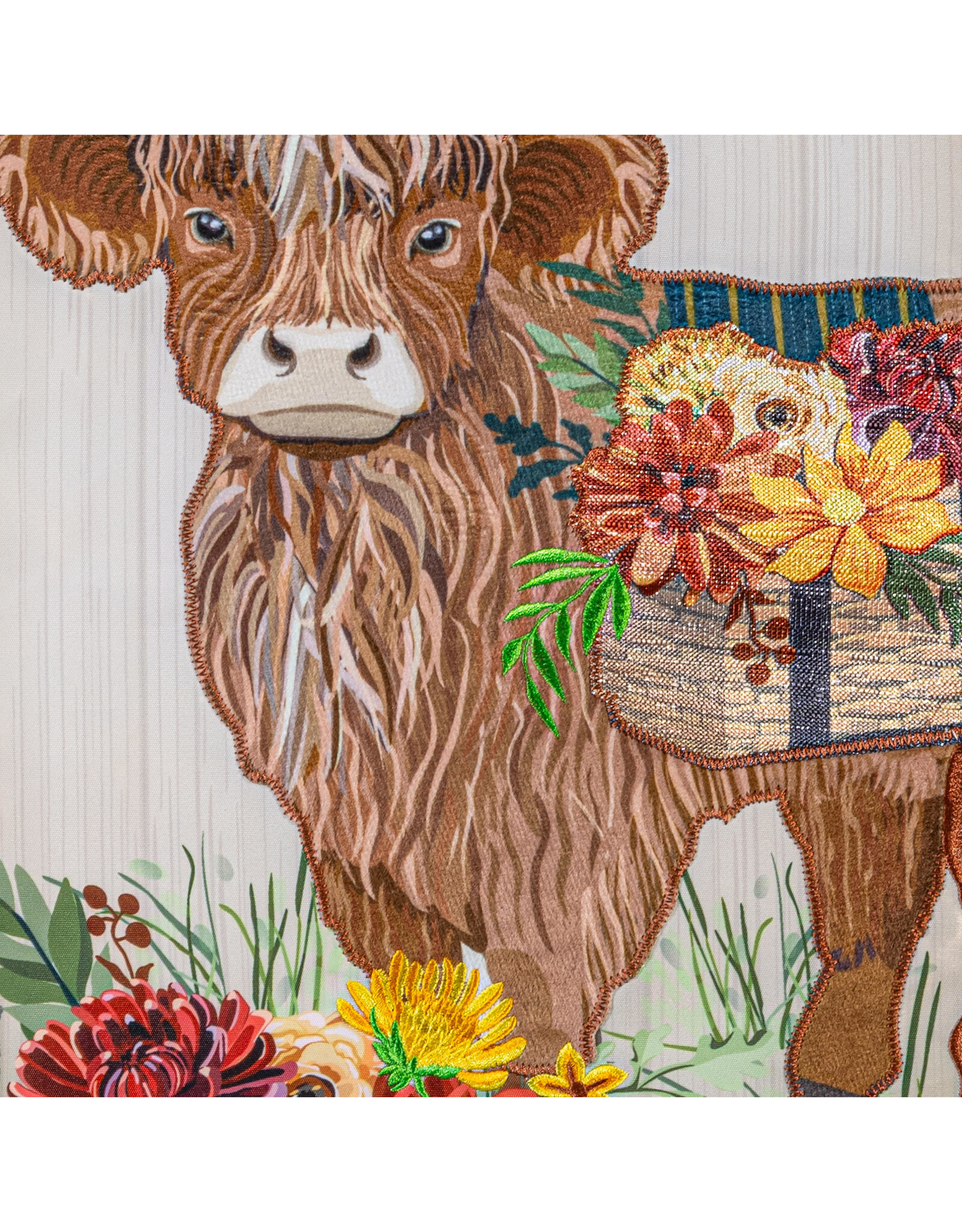 Evergreen Enterprises Highland Cow Fall Floral Applique Garden Flag