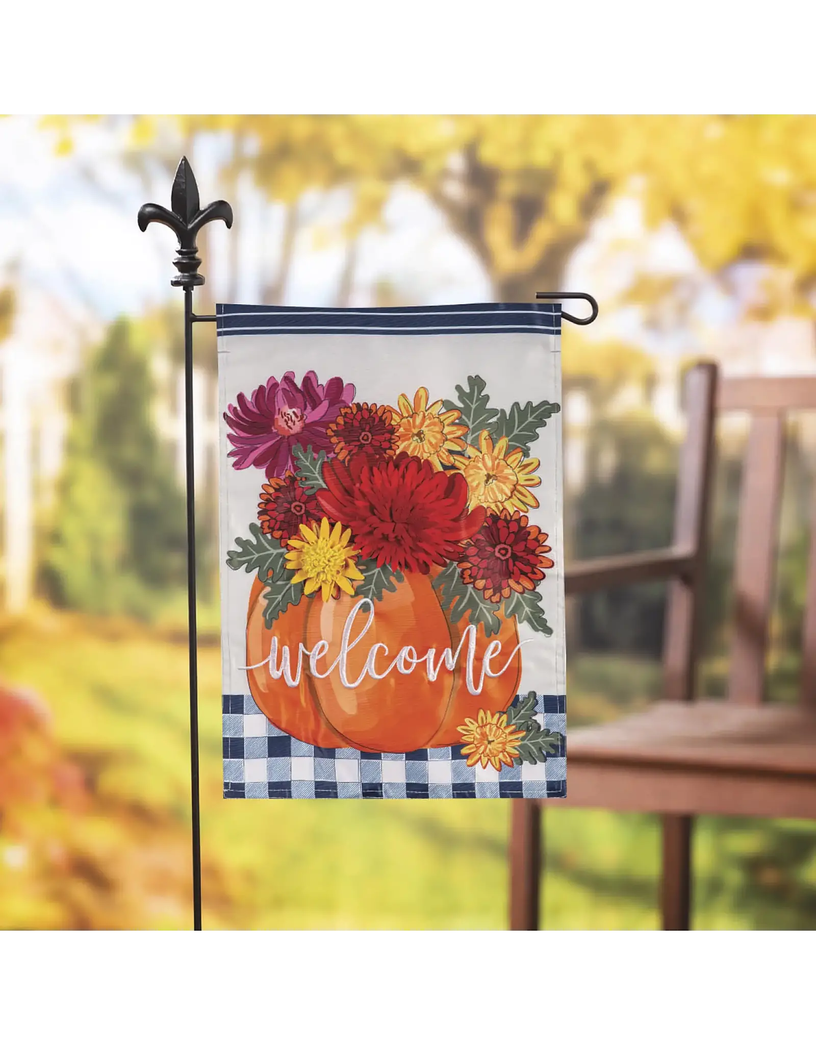 Evergreen Enterprises Mums and Pumpkin Applique Garden Flags
