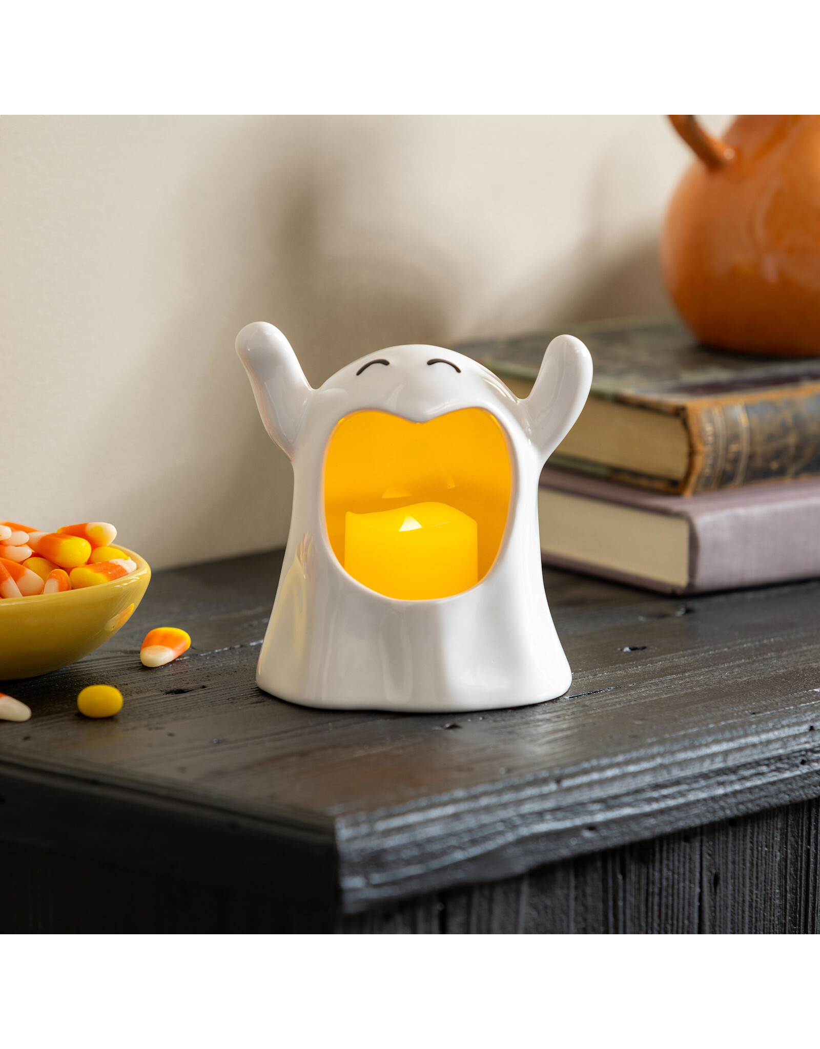 Evergreen Enterprises Ceramic Happy Ghost Tealight Candle Holder