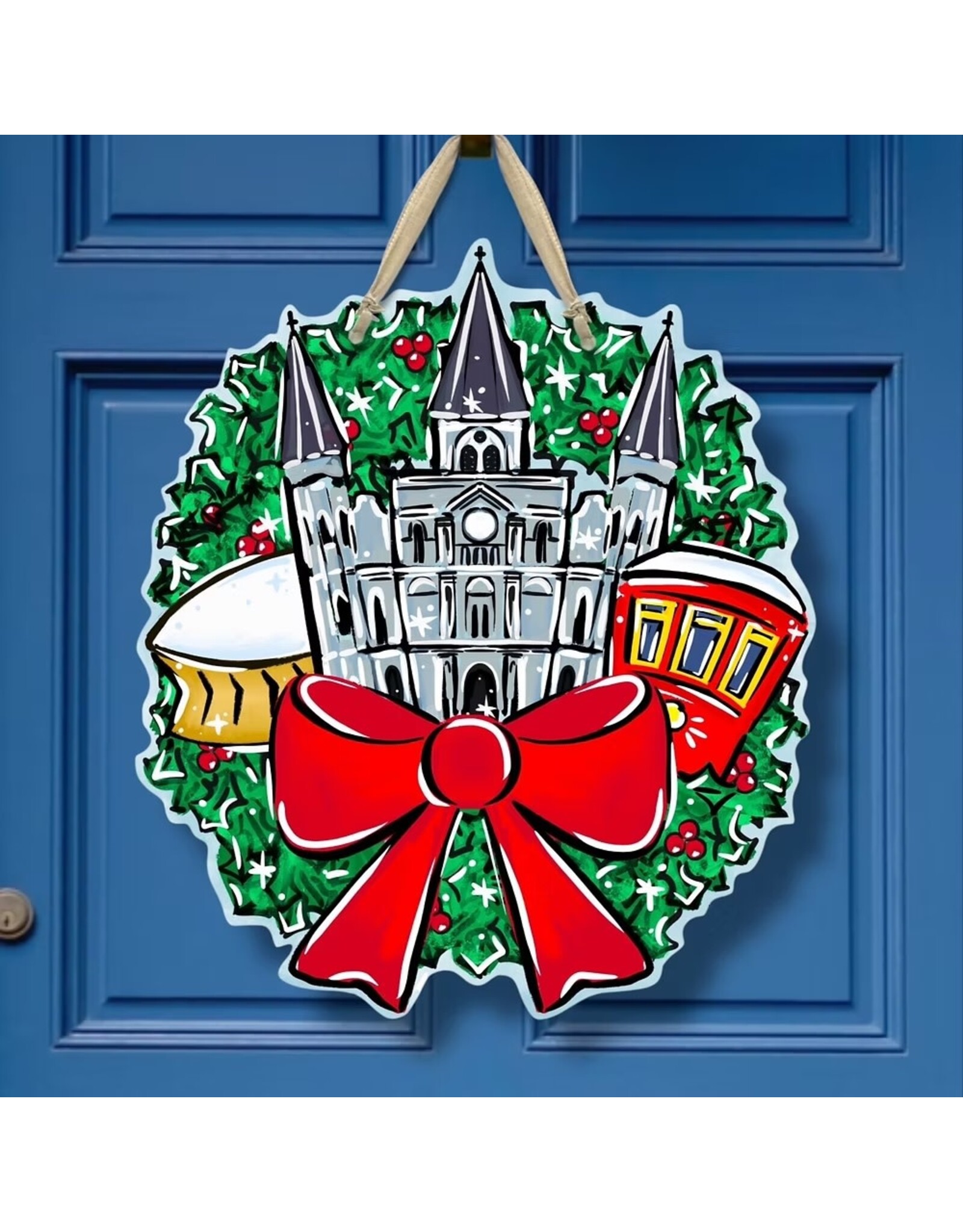 Art By Allie NOLA Christmas Wreath Door Hanger