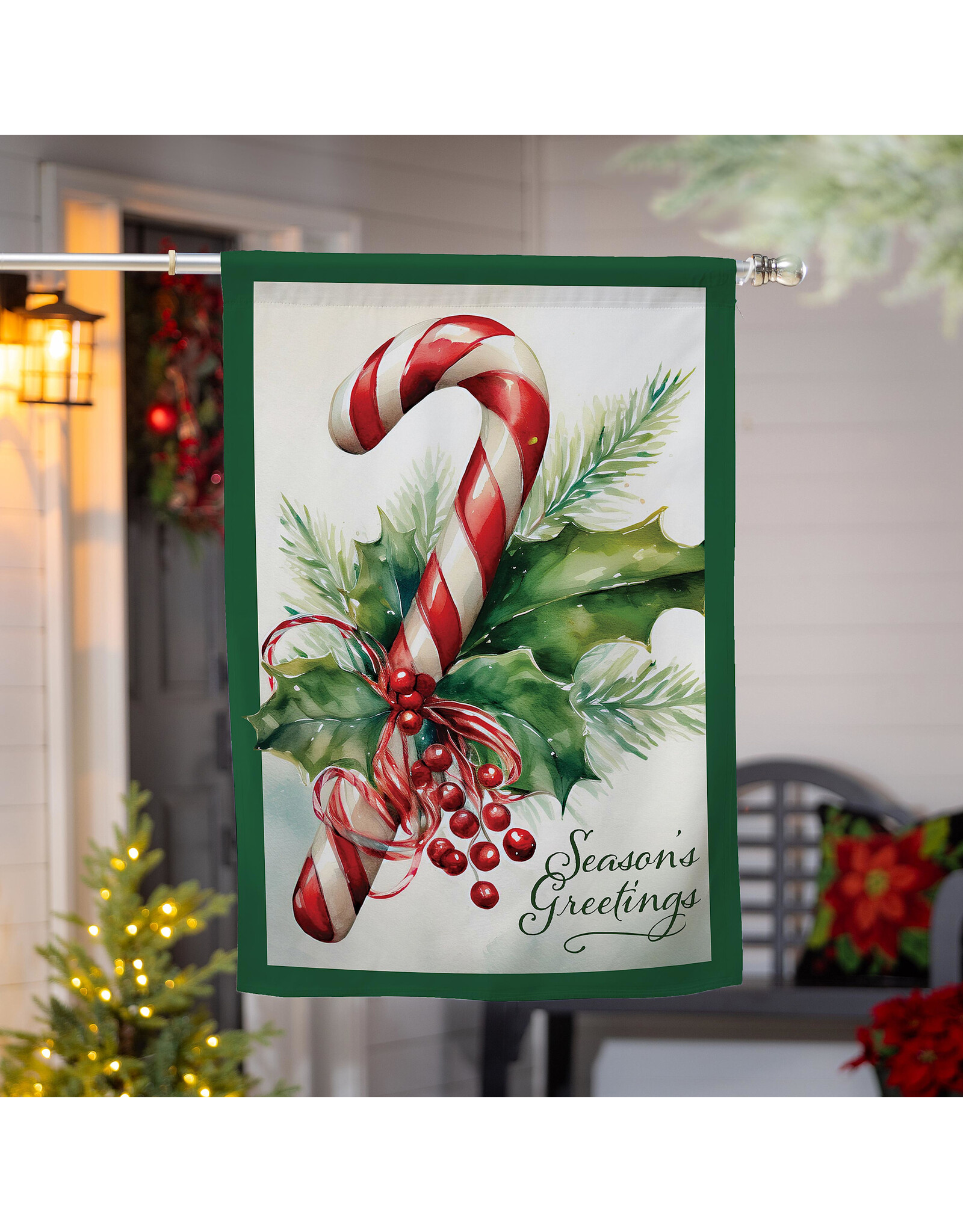Evergreen Enterprises Season's Greetings Candy Cane Burlap House Flag