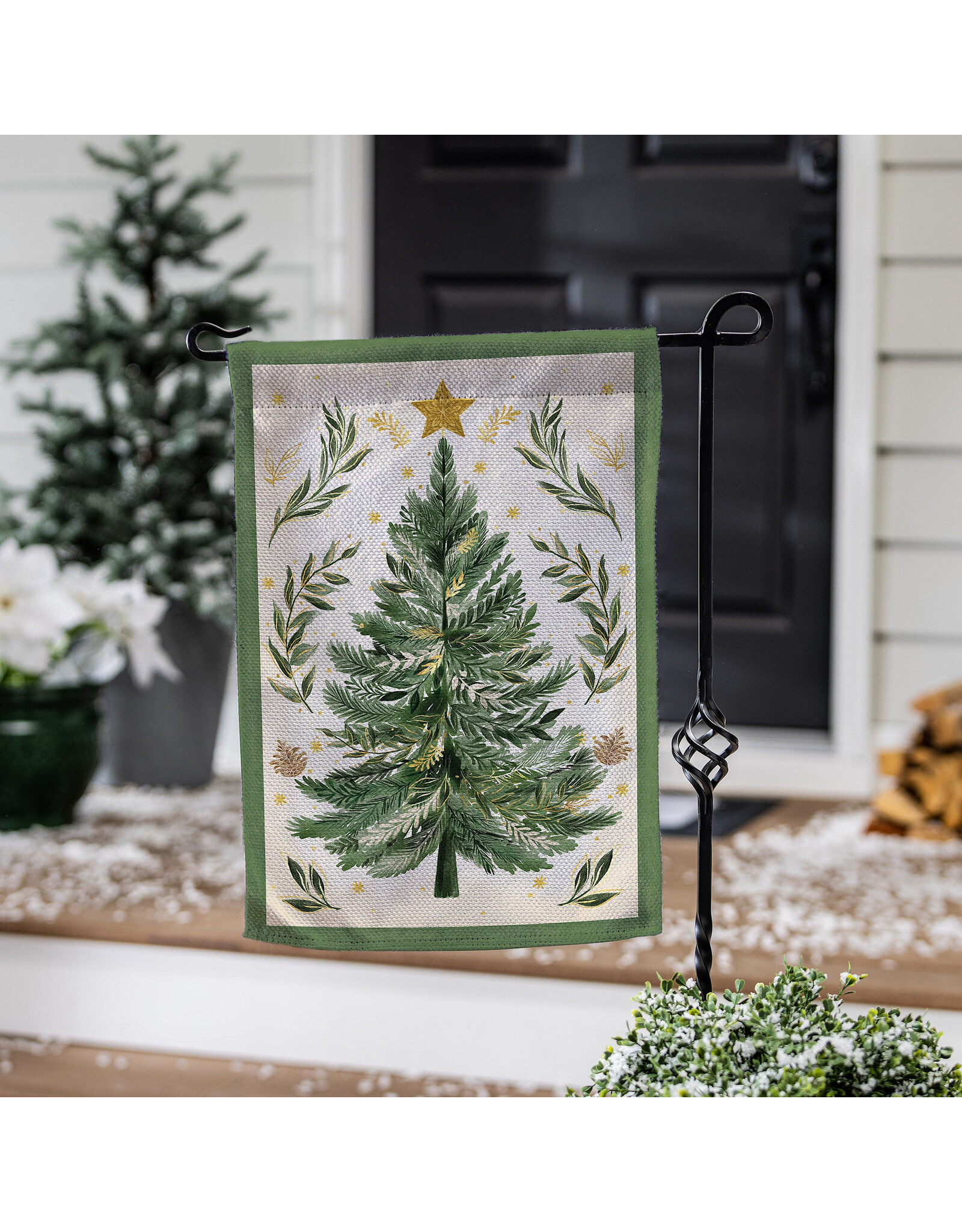 Evergreen Enterprises Christmas Tree With Acorn Burlap Garden Flag