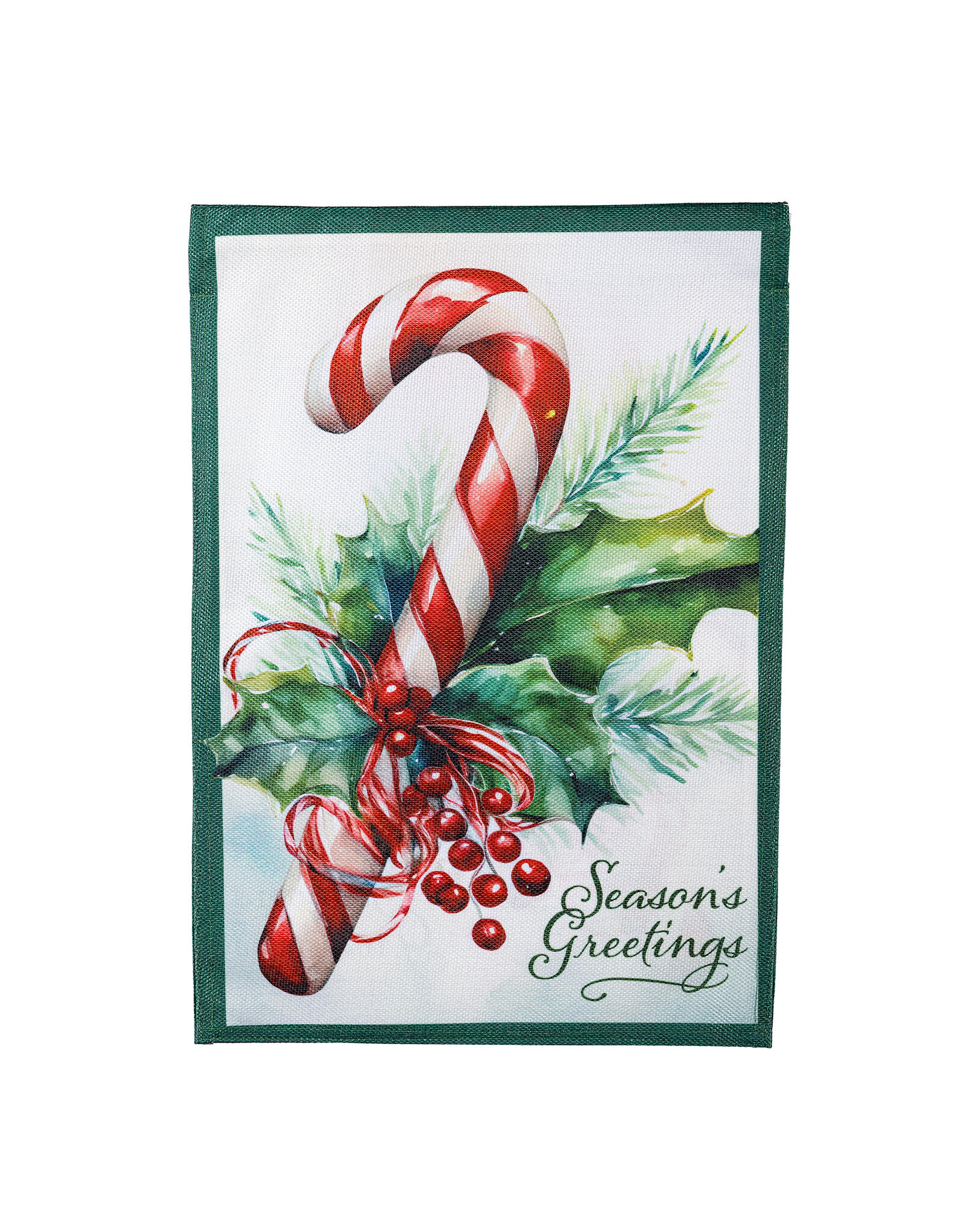 Evergreen Enterprises Season's Greetings Candy Cane Burlap Garden Flag