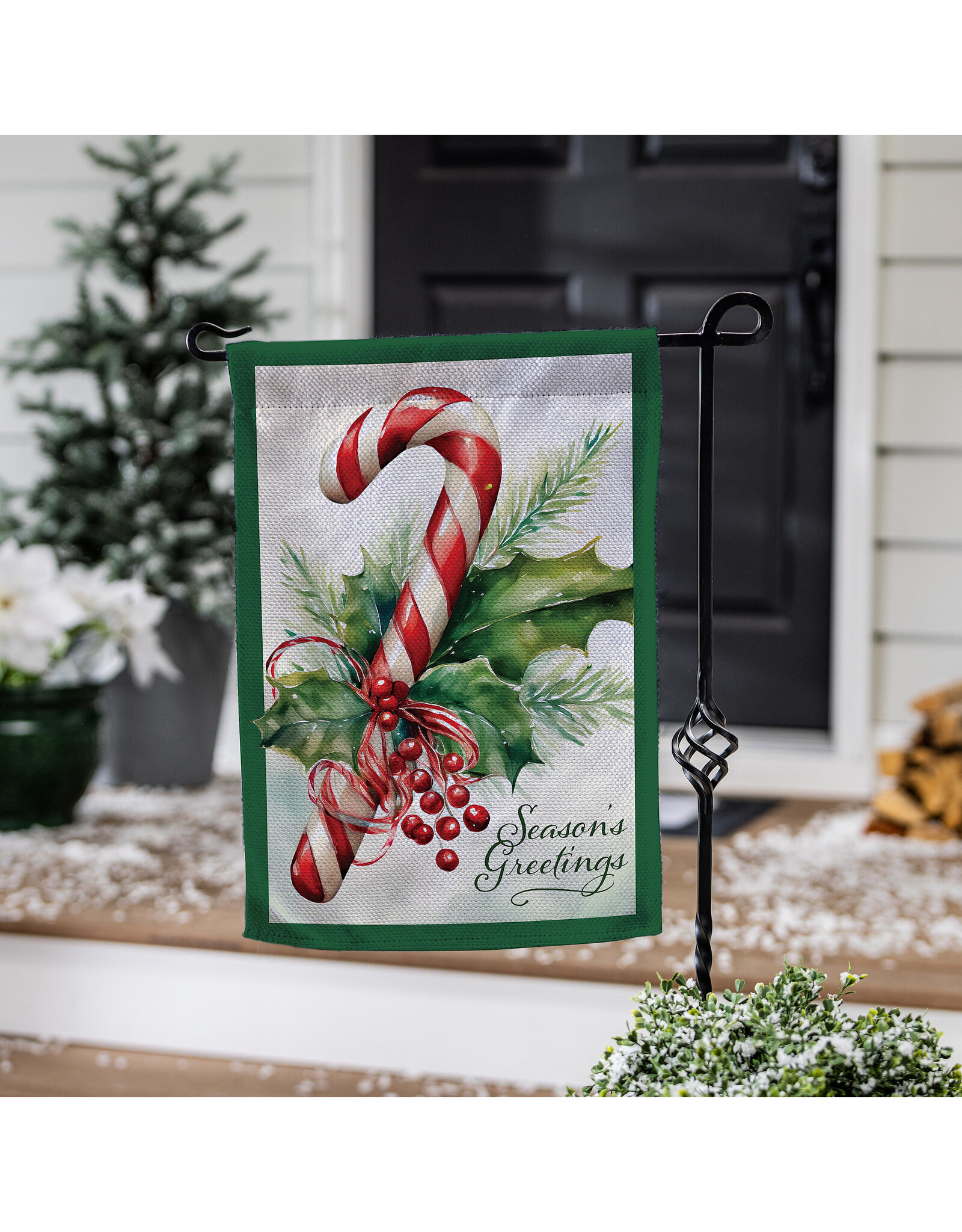 Evergreen Enterprises Season's Greetings Candy Cane Burlap Garden Flag