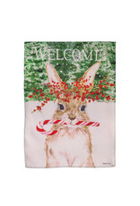 Evergreen Enterprises Candy Cane Rabbit Burlap Garden Flag