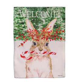 Evergreen Enterprises Candy Cane Rabbit Burlap Garden Flag