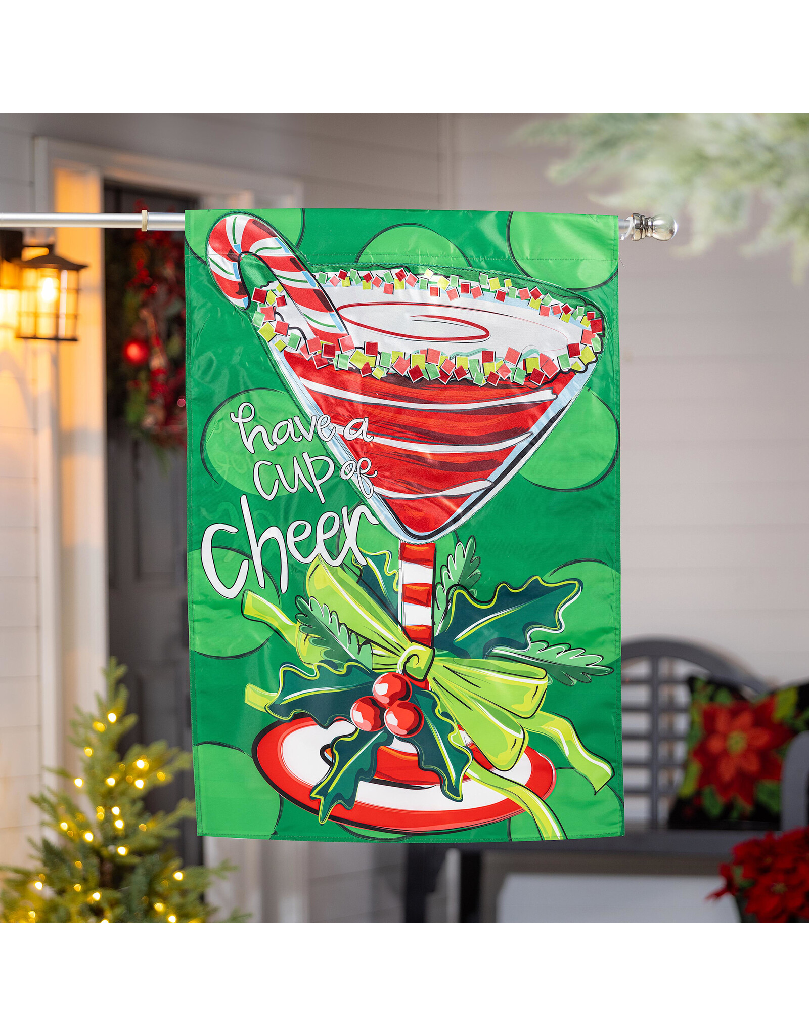 Evergreen Enterprises Have A Cup Of Cheer Applique House Flag