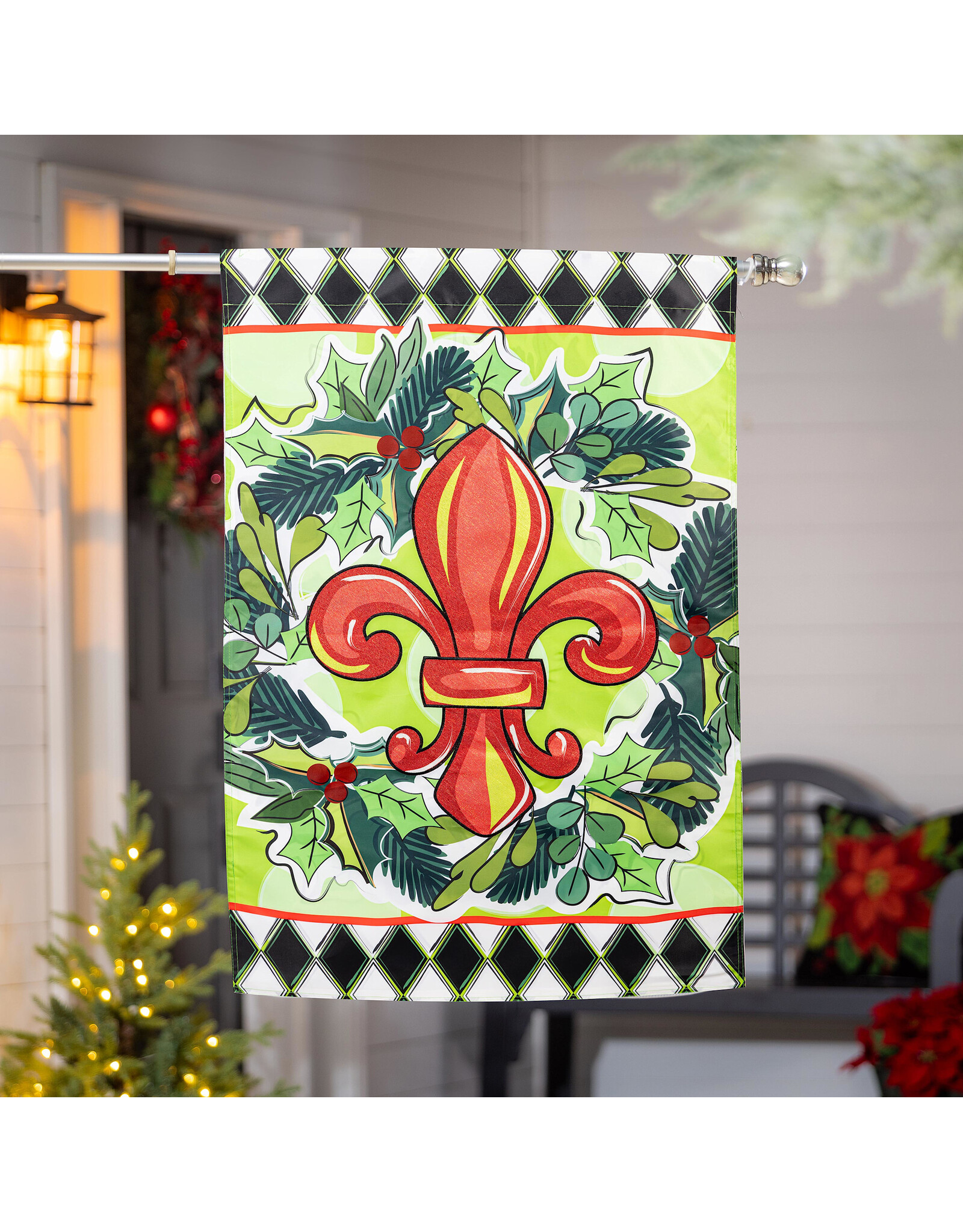Evergreen Enterprises Holiday Fleur De Lis Applique House Flag