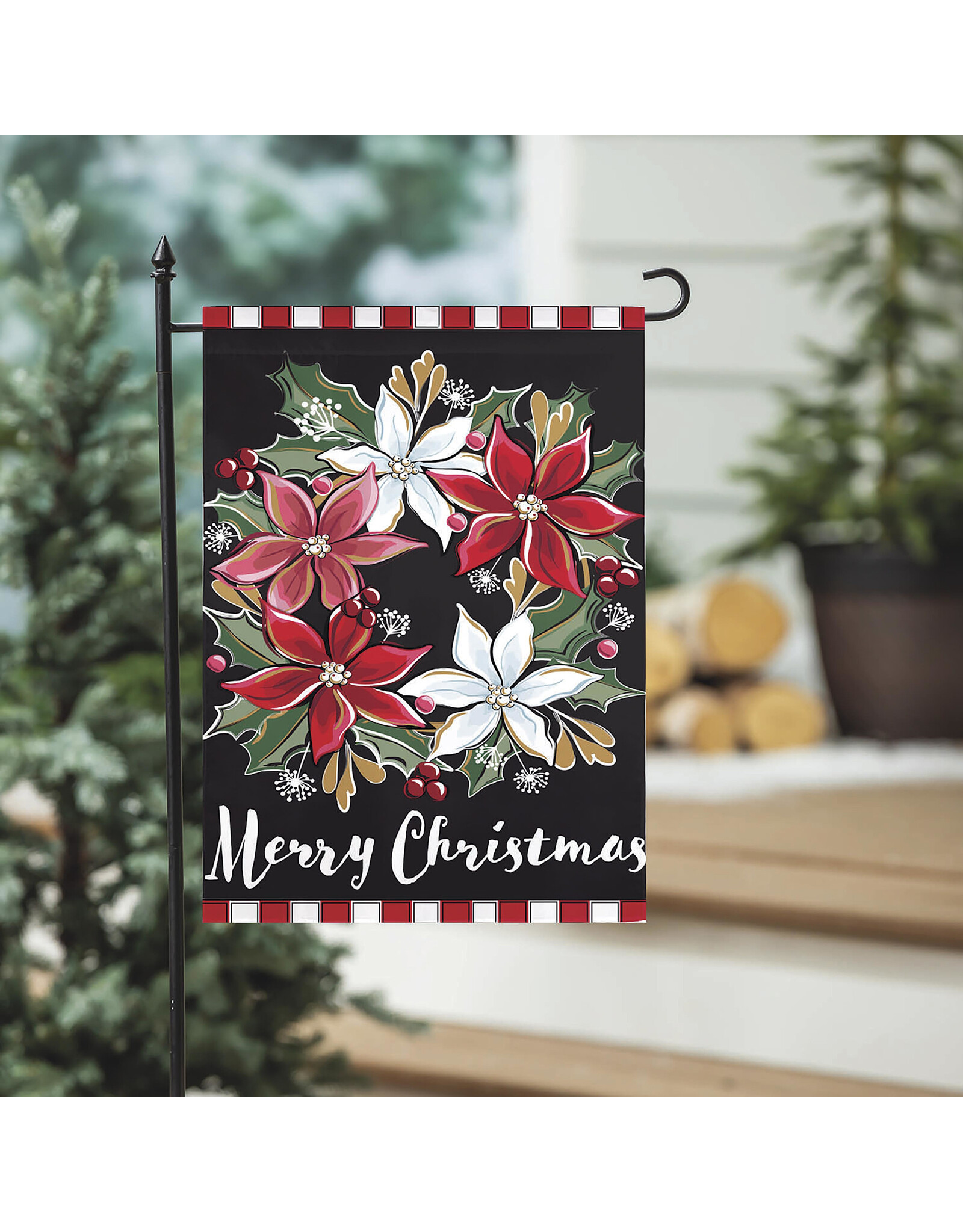 Evergreen Enterprises Poinsettia Wreath Applique Garden Flag