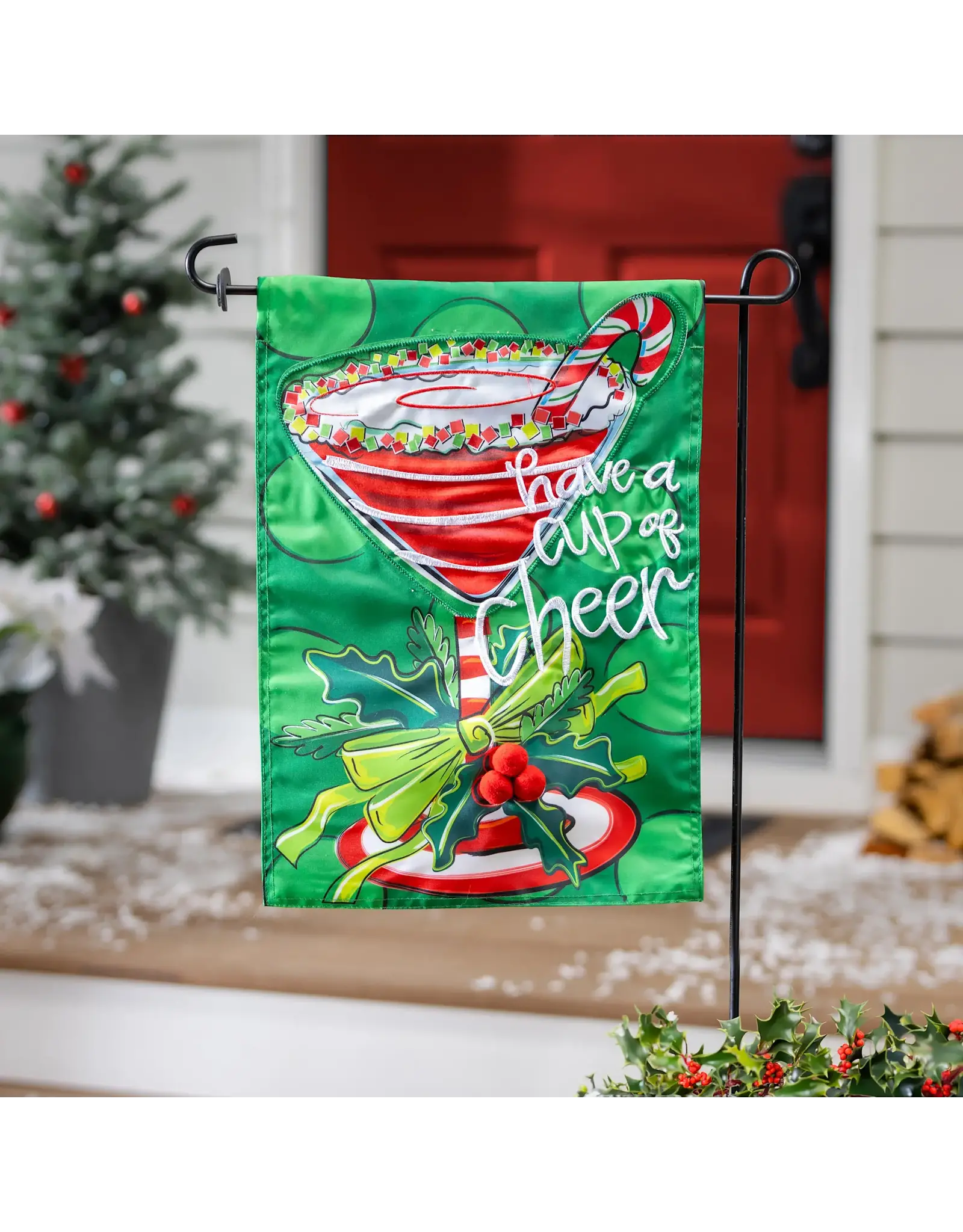 Evergreen Enterprises Have A Cup Of Cheer Applique Garden Flag