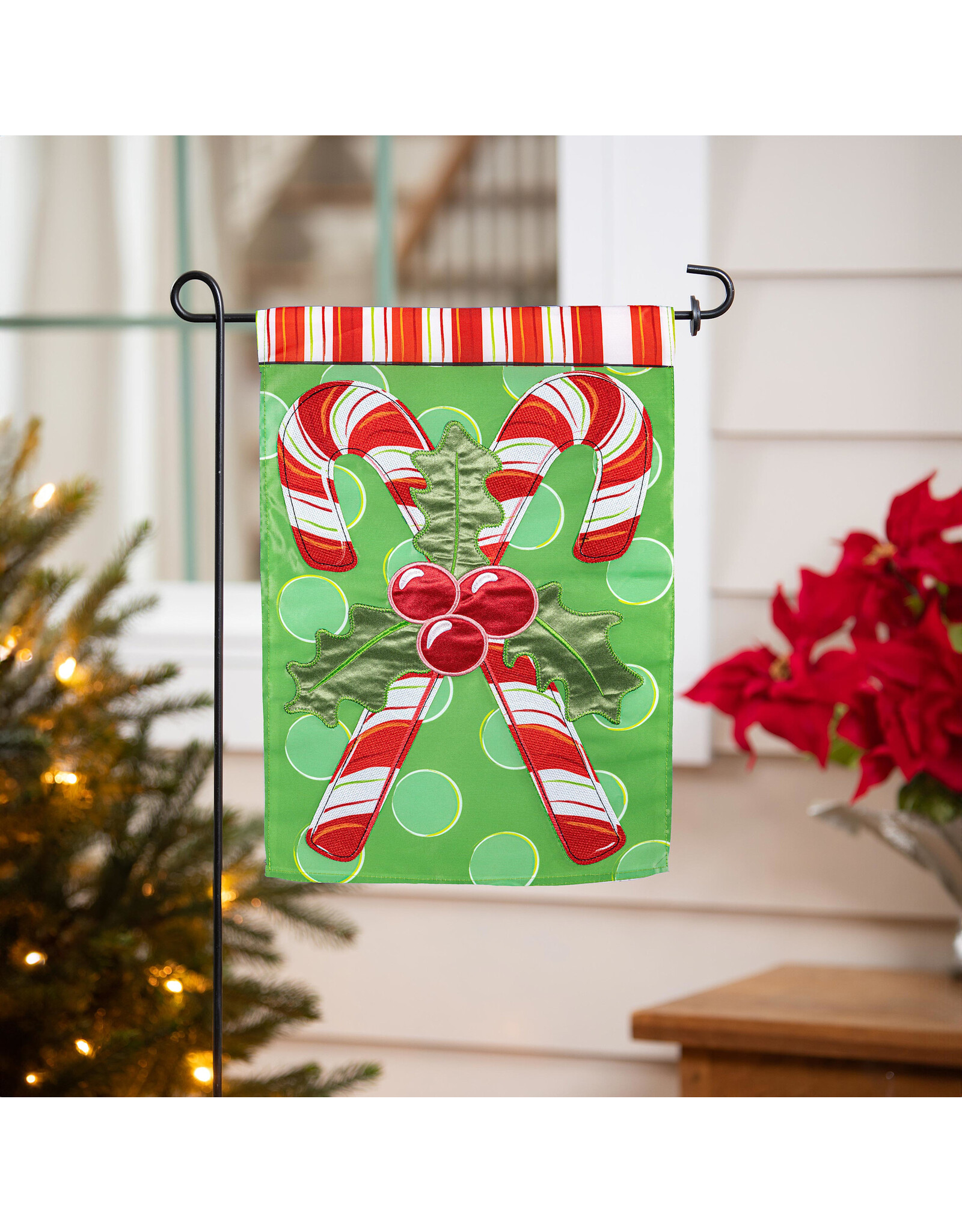 Evergreen Enterprises Candy Cane Christmas Applique Garden Flag
