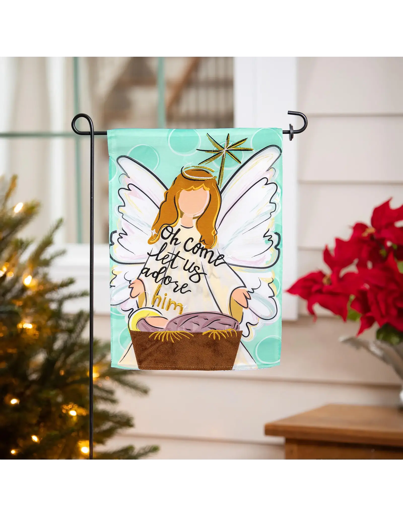 Evergreen Enterprises Oh Come Let Us Adore Him Applique Garden Flag