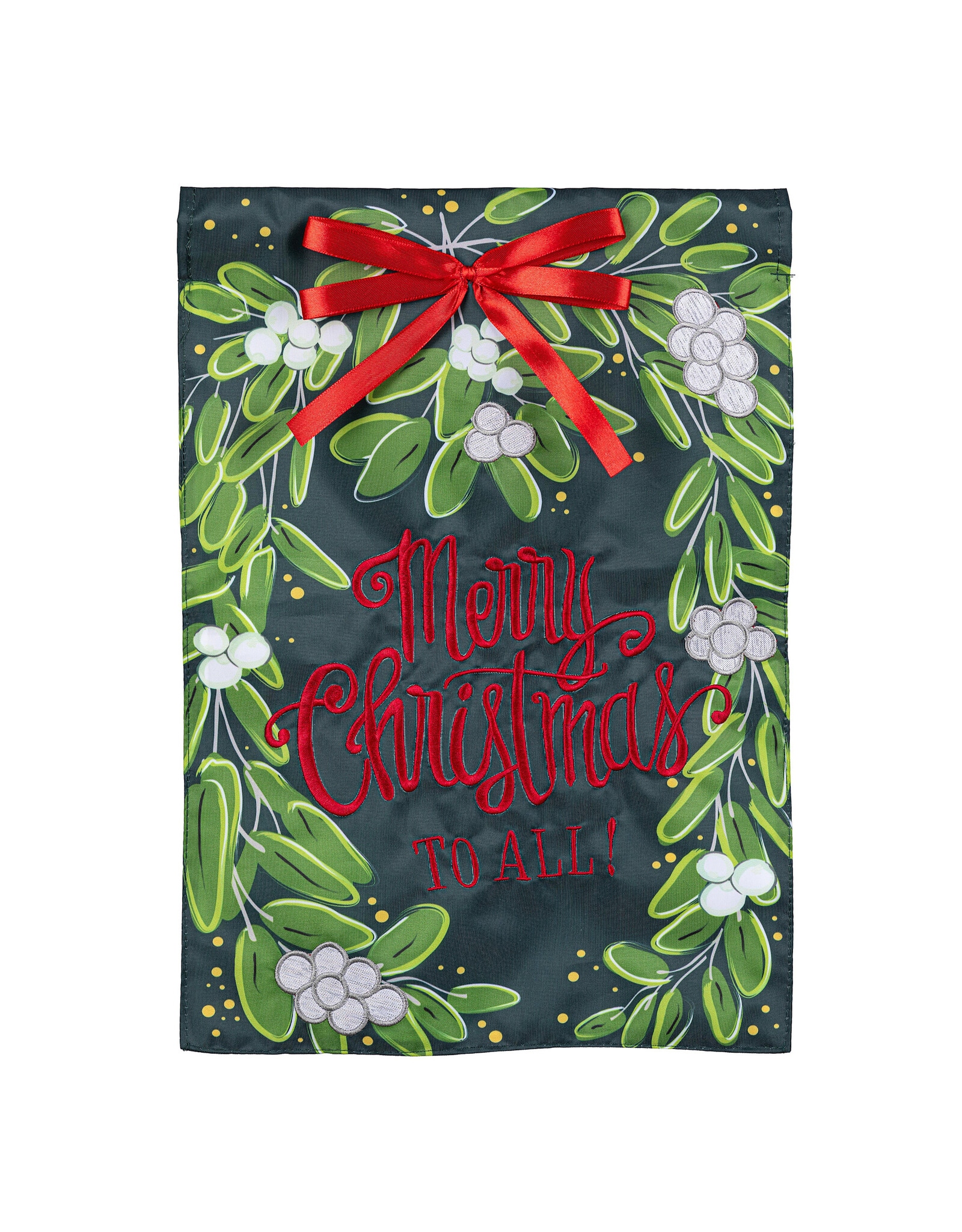 Evergreen Enterprises Merry Christmas Mistletoe Applique Garden Flag