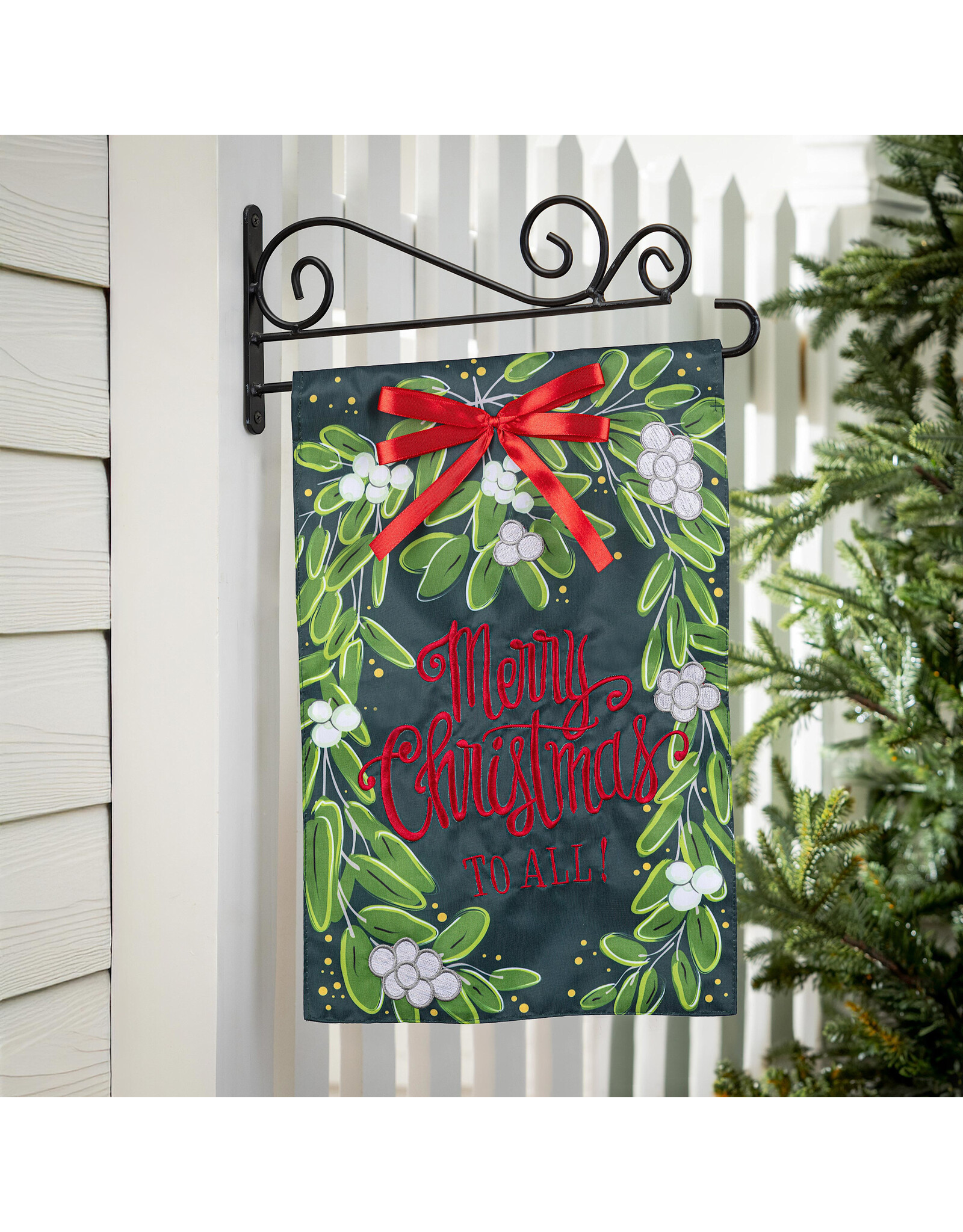 Evergreen Enterprises Merry Christmas Mistletoe Applique Garden Flag