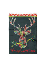 Evergreen Enterprises Patterned Reindeer Applique Garden Flag