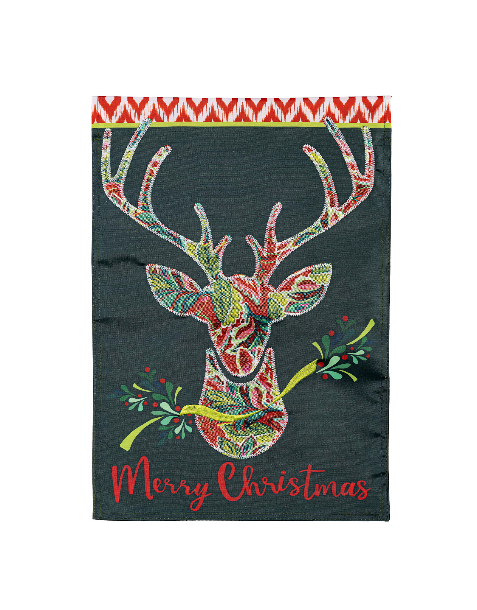 Evergreen Enterprises Patterned Reindeer Applique Garden Flag