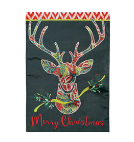 Evergreen Enterprises Patterned Reindeer Applique Garden Flag