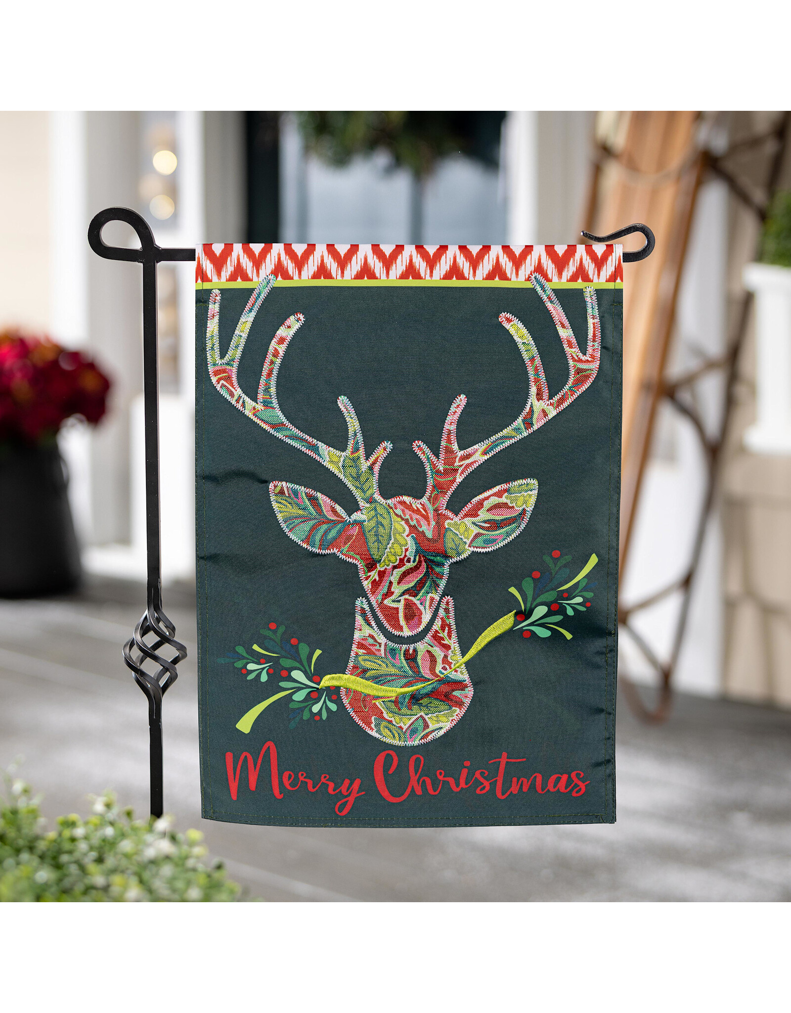 Evergreen Enterprises Patterned Reindeer Applique Garden Flag