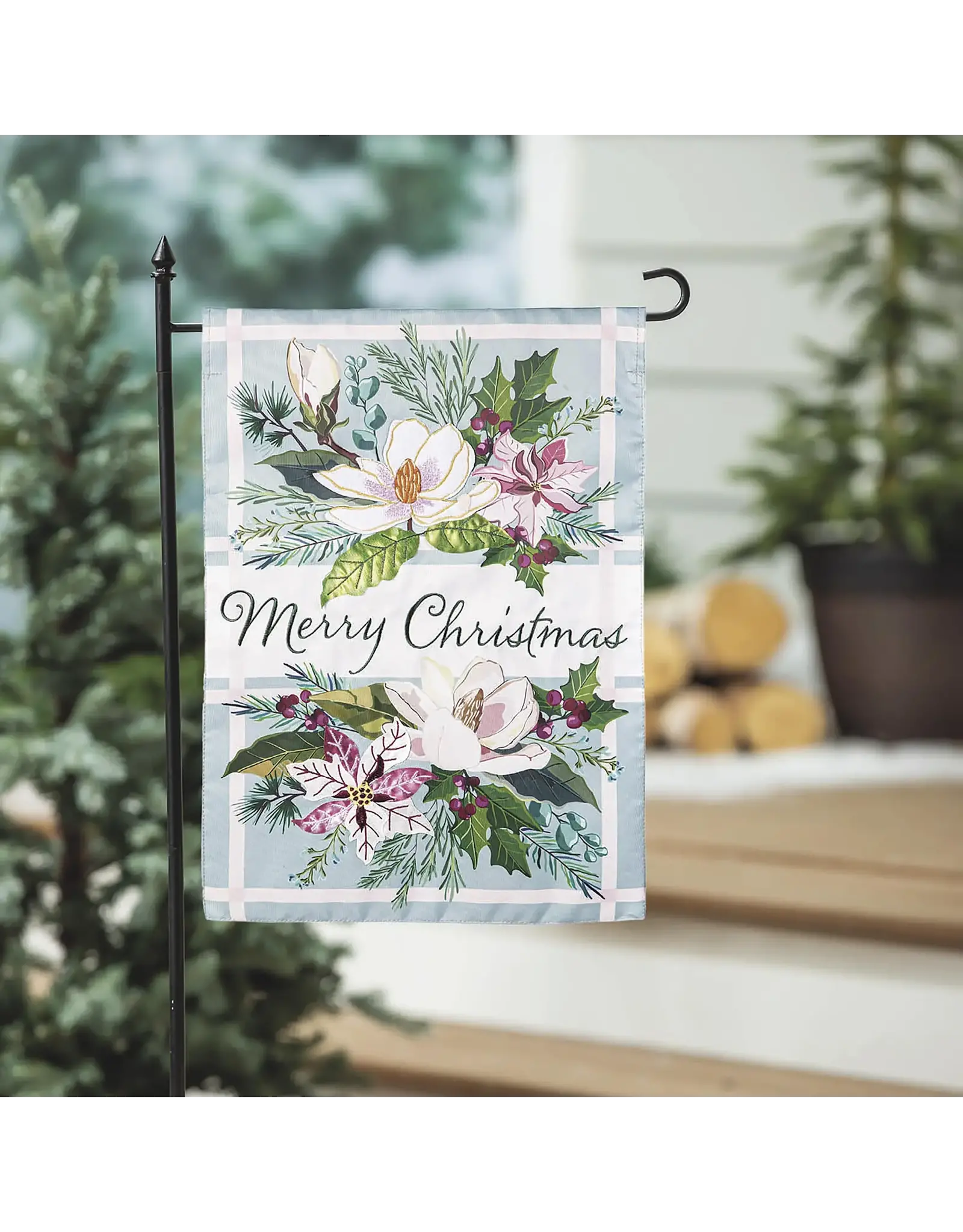 Evergreen Enterprises Merry Christmas Floral Applique Garden Flag