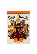 Evergreen Enterprises Give Thanks Patterned Turkey Applique Garden Flag