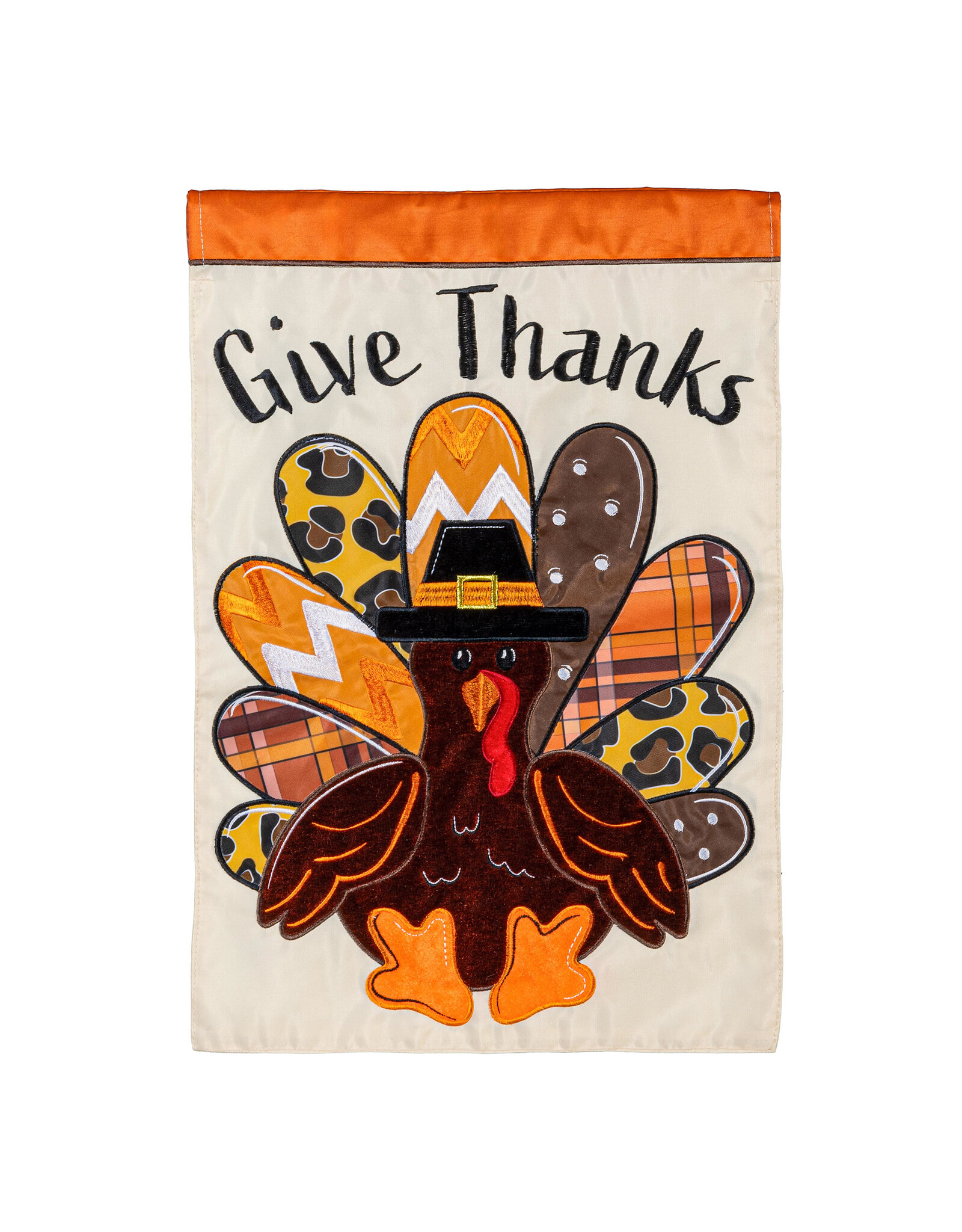 Evergreen Enterprises Give Thanks Patterned Turkey Applique Garden Flag