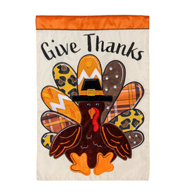 Evergreen Enterprises Give Thanks Patterned Turkey Applique Garden Flag