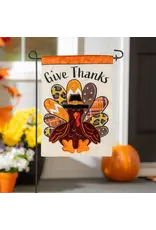 Evergreen Enterprises Give Thanks Patterned Turkey Applique Garden Flag